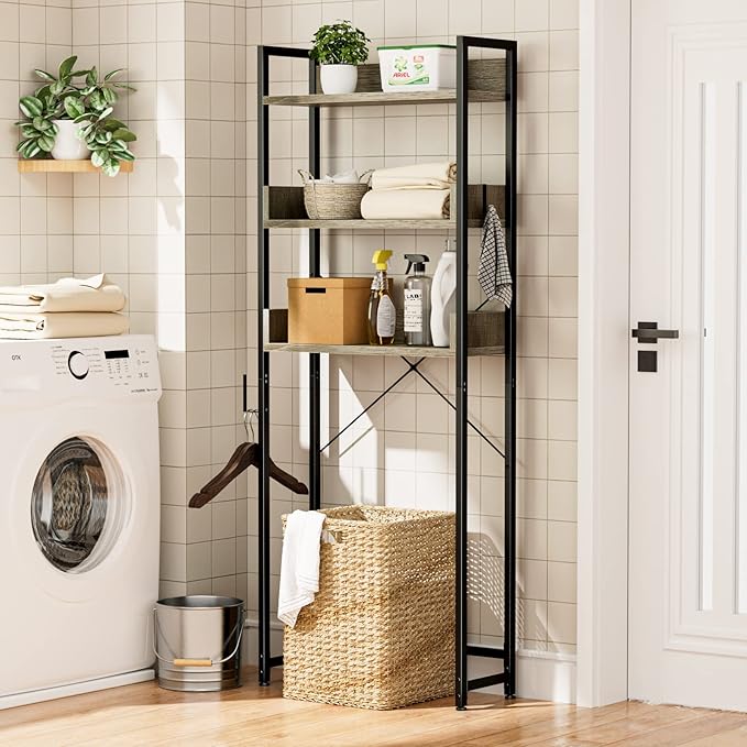 OTK Over-The-Toilet Storage, 3 Tier Bathroom Organizer Shelf, Freestanding Space Saver with Toilet Paper Holder, Multifunctional Over The Toilet Rack, White Oak