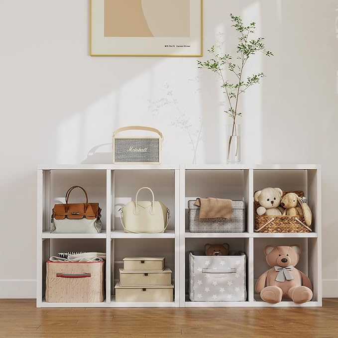 Heavy Duty Metal 4-Cube Storage Organizer, Modern Black Bookcase & Display Shelf, Multi-Functional for Home Office, Living Room as TV Stand, Cabinet, Space-Saving, Easy Assembly