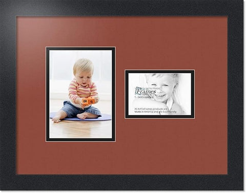 ArtToFrames Collage Photo Frame Double Mat with 1 - 3.5x5^ 5x7 Openings and Satin Black Frame
