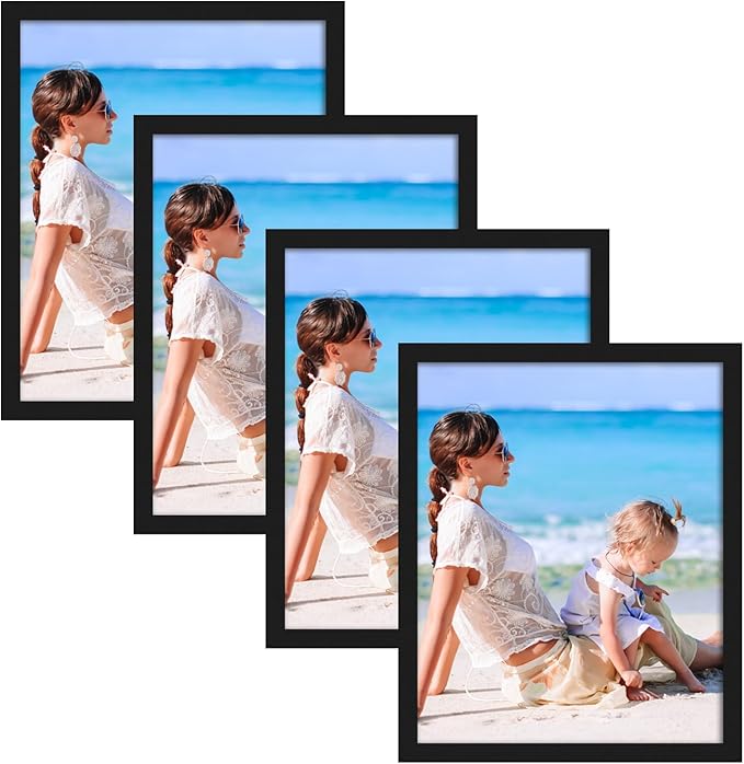 CRUGLA 8x10 Magnetic Picture Frames for Refrigerator, 4 Packs 8 By 10 Picture Frame with Self-Adhesive Backing Set for Glass Window Door Cubicle Tile Wall, Black