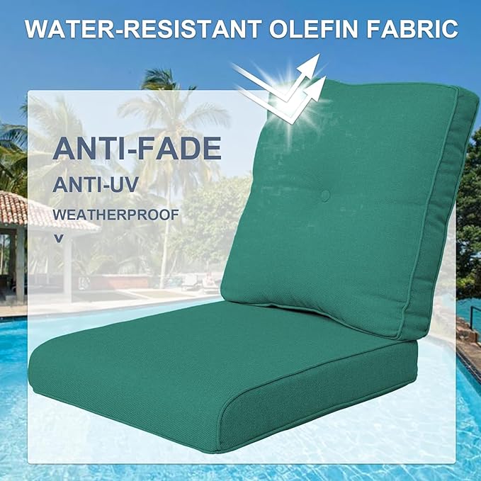 Patio Cushions for Outdoor Furniture - 22×24 Inches High Back and Deep Seating Outdoor Cushion for Patio Chairs Sofa Couch Loveseat Water Resistant(Malachite Green/1 Set/Button)