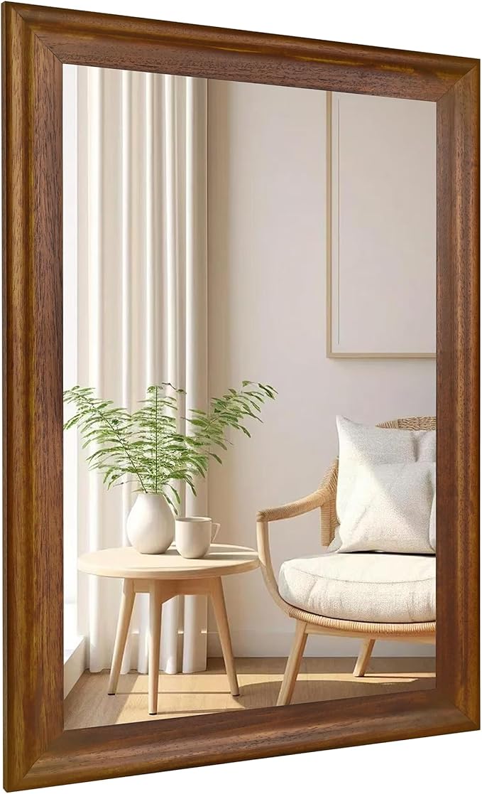 CULER Rustic Wood Wall Mirror for Bathroom,Rectangle 24 x 36 inch Hanging Vanity Mirrors with Wooden Frame for Living Room,Bedroom,Entryway(Walnut Brown)