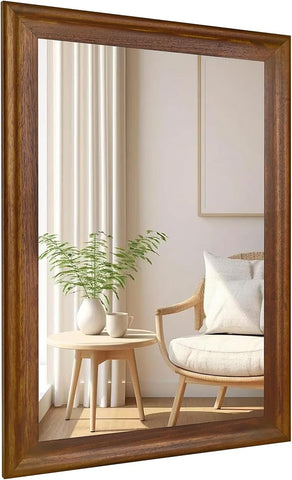 CULER Rustic Wood Wall Mirror for Bathroom,Rectangle 24 x 36 inch Hanging Vanity Mirrors with Wooden Frame for Living Room,Bedroom,Entryway(Walnut Brown)