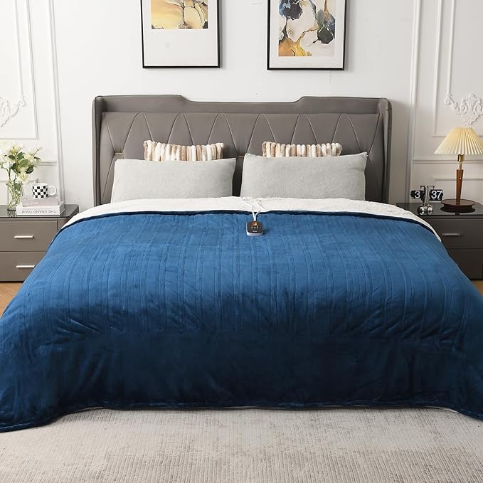 WOOMER Electric Heated Blanket, Soft Flannel Fast Heated Throw Blanket with Multi-Color Option, Twin Size 62"x 84", 10 Heating Levels & 0.5-12H Auto Off, Over-Heat Protection