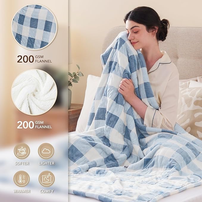 Homemate Electric Blanket Heated Queen Size - 84“x90“ Ultra Soft Cozy Flannel Heating Blanket with 10 Fast Heat Levels 8 Hours Auto Off Over-Heated Protection ETL Certification Keep Warm in Home