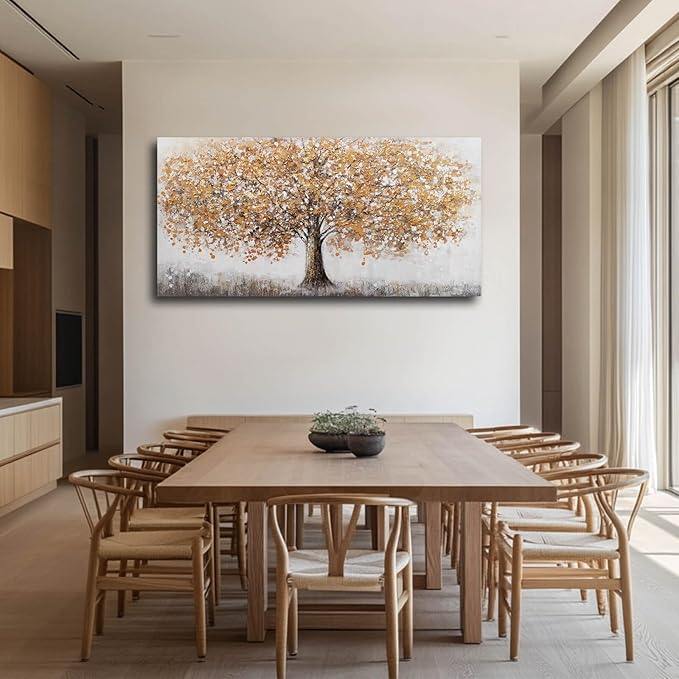 NBAODAN Tree Canvas Wall Art Abstract Gold Wall Decor for Living Room Landscape Art Modern Artwork for Office Plant Canvas Prints 24"x 48"