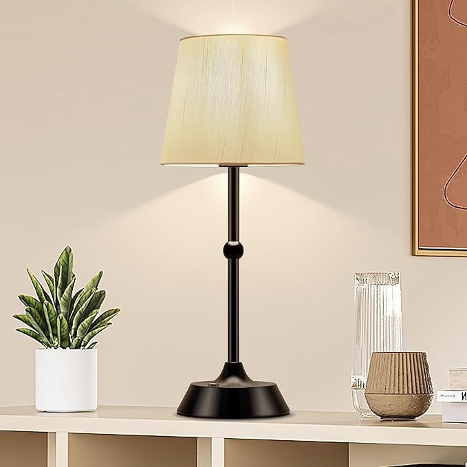 Set of 2 Portable Cordless LED Table Lamp,Touch Control Fabric Black Dimmable Desk Lamp,Built-in 6000mA Rechargeable Battery,Patio Table Lamp,Bedside Night Lamp,Ambient Light for Restaurant.