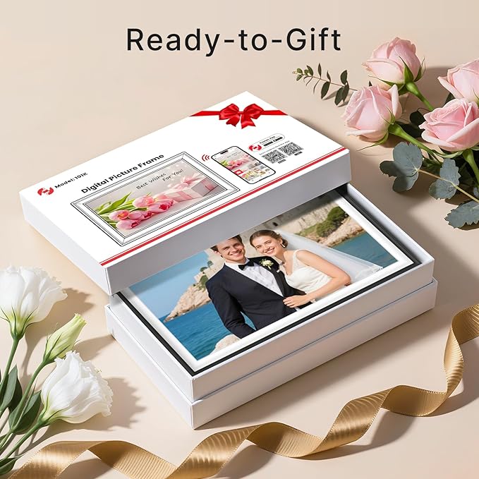 Frameo 10.1" Digital Picture Frame, Smart WiFi Digital Photo Frame with 1280x800 HD IPS Touch Screen 32GB Memory Auto-Rotate Wall Mounted, Share Photos/Videos from Phone Anywhere(Black&White)