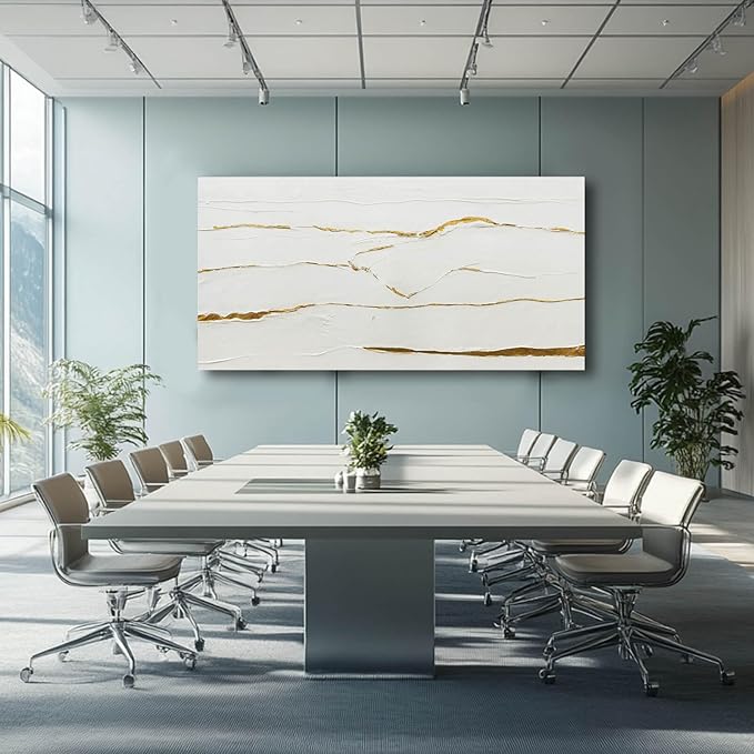 WINKAILIN Modern Artwork White Painting Abstract Wall Art for Dining Room Gold Foil Picture Big Painting for Living Room 29"x 58" Entryway Wall Decor