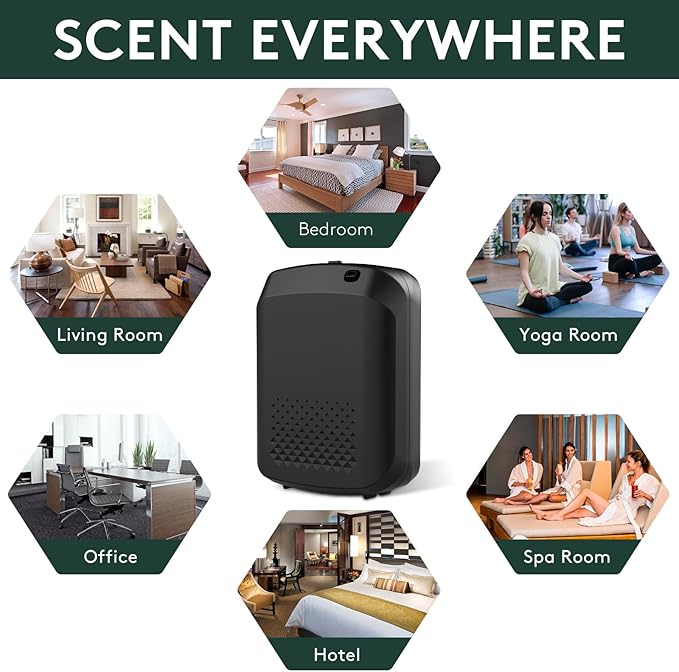 Smart Scent Air Machine for Home, 1500 Sq. Ft Coverage Hotel Collection Diffuser with Smart Cold Air Tech, Bluetooth Cold Air Diffusers with Smart APP Control for Home, Hotel, Spa, Office(Black)