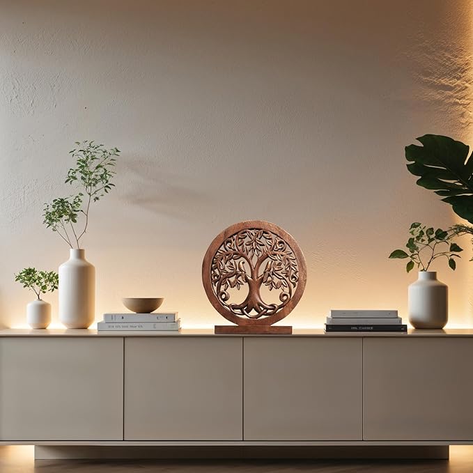 Decozen Solid Wood Tree of Life Sculpture - Home Decor, Living Room, Boho, Shelf, Coffee Table, Centerpiece Table Decorations, Mantle, Dining Table Centerpiece, Bathroom Shelf, Entryway, Farmhouse