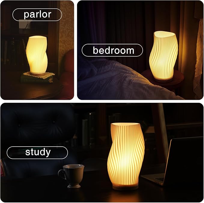 Table Lamp Bedside Lamps for Bedroom, Small Night Stands Desk Lamp, Mood Warm Cozy Lighting, Vintage Boho Cool Mid Century Modern Lamp, Aesthetic Accents Home Room Decor (Warm-C, Large)