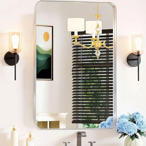 30×36 Silver Bathroom Vanity Mirror - Rectangle Mirror for Over Sink with Tempered Glass & Rounded Corners for Entryway, Restroom, Bedroom Horizontal/Vertical Wall-Mounted, Farmhouse Modern