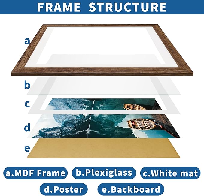 11x17 Frame Set of 2, Rustic Brown Wood Style - Display 11 x 17 Poster without Mat or 8x12 Picture with Mat, Wall Mounting Horizontal and Vertical