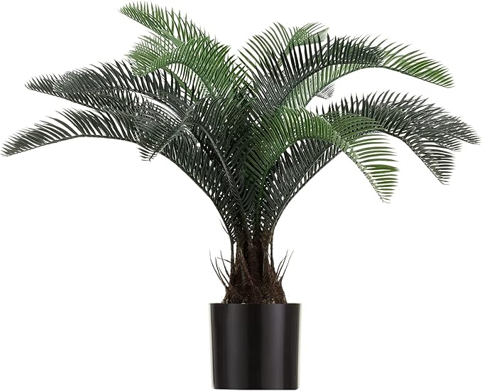 ALLTOP TURF Nearly Natural 20" Artificial Cycas Plant(18 Leaves) Fake Revoluta Sago Palm Tree for Indoor Home Garden Office Store Floor Decoration, with Black Pot