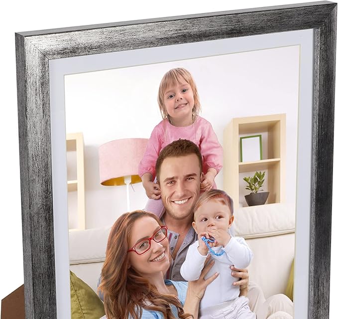 Giftgarden 8x10 Picture Frame Distressed Silver Set of 4, 9x11 Frame for 8”x10” Photo with Mat, Antique Silver Frames for Wall or Tabletop