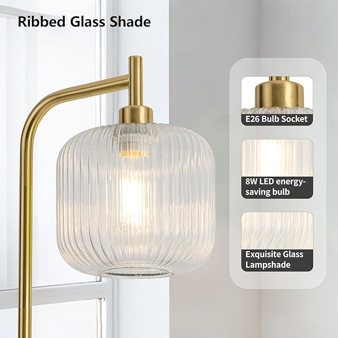 MAYNA Glass Floor lamp Living Room, Modern Vertical lamp, Remote Control Switch with Glass lampshade, 67-inch high lamp Suitable for Bedroom and Study (2700K LED Bulb Included)