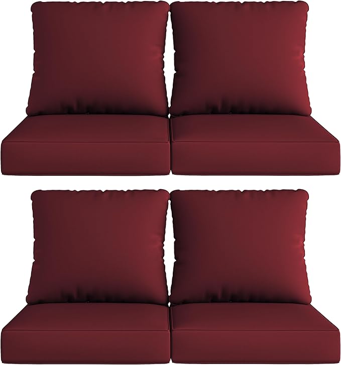 UIXE 24.5" Deep Seat Outdoor Cushion Set with Back Pillows, Patio Furniture Cushions, Sectional Sofa Bistro Chair Cushion - Red, Set of 4