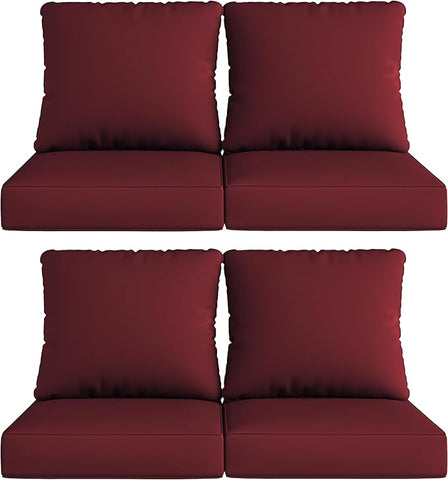 UIXE 24.5" Deep Seat Outdoor Cushion Set with Back Pillows, Patio Furniture Cushions, Sectional Sofa Bistro Chair Cushion - Red, Set of 4