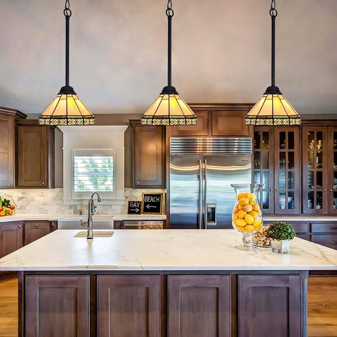 Capulina Tiffany Pendant Lights,Mini 8” Wide Stained Glass Hanging Lamp,Antique Rustic Style for Kitchen Island Counter Dining Room Hallway