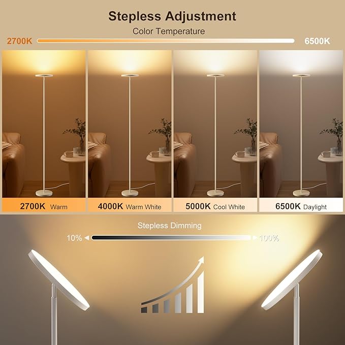 𝐑𝐆𝐁 Torchiere Floor Lamps for Living Room, 32W/3200LM Bright LED Standing Lamp with Remote, Modern Color Changing Tall Lamp with Stepless Dimming, 69" Corner Floor Lamp for Bedroom, Office