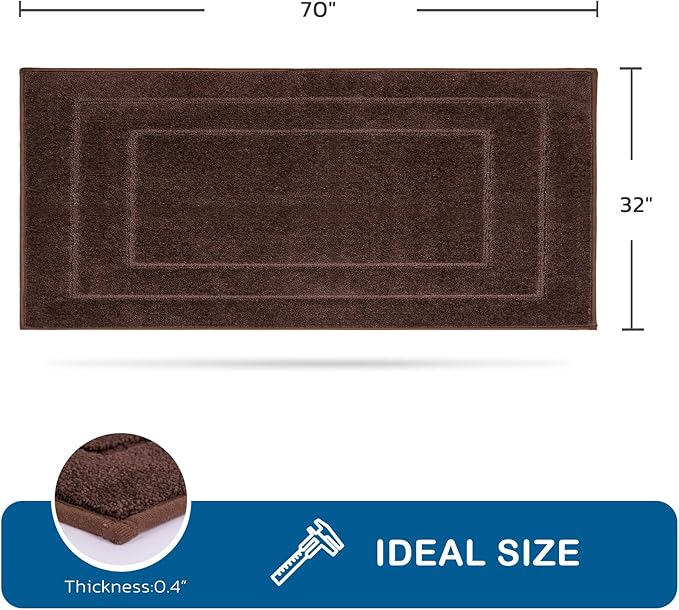 PURRUGS Machine Washable Kitchen Runner Rug 32" x 70", Non-Slip/Skid Hallway Runner Rug, Super Absorbent Soft Area Rug for Kitchen, Hallway & Laundry, Rolled Packaging, Brown