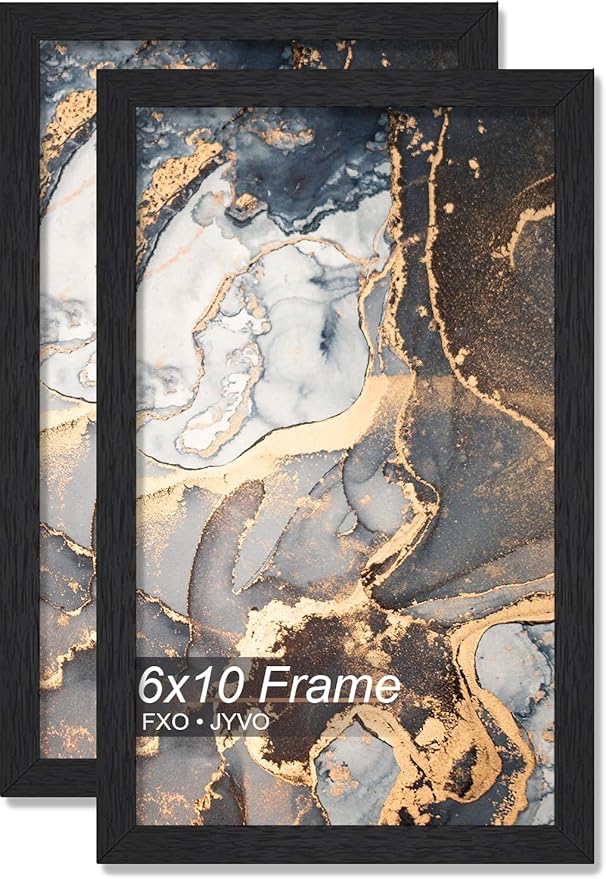 Engineered Wood 6x10 Picture Frame Set of 2, Black Frame for 6 x 10 Inch Picture Poster Photo, Light Weight 6 by 10 Frame with Wood-grain for Wall - 2 Pack/Black/6"x10"
