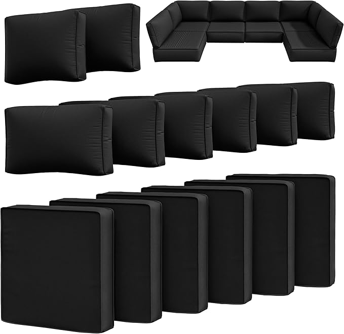 14 Pcs Outdoor Cushion Slipcovers Patio Cushion Covers Replacement Waterproof with Zipper for Outdoor Furniture, Patio Sofa Couch 3 Sizes, Covers Only