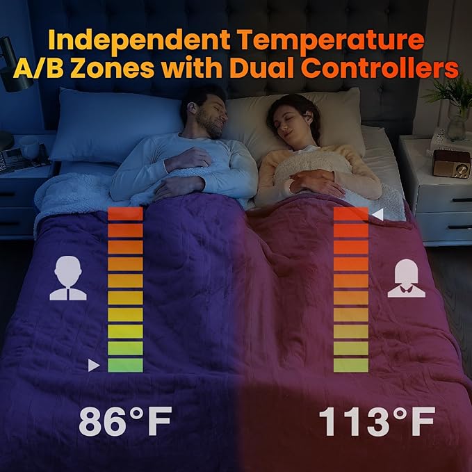 WOOMER Electric Heated Blanket Queen Size, Soft Flannel Fast Heating Blanket, Purple Color, 84"x 90", 10 Heating Levels & 0.5-12H Auto Off, Over-Heat Protection