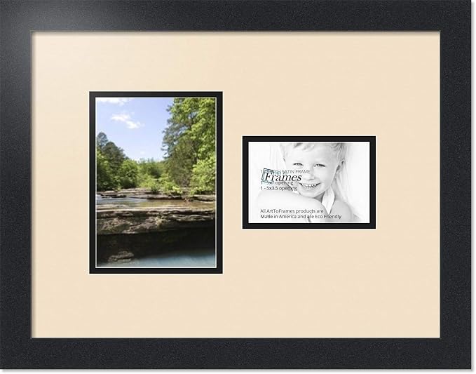 ArtToFrames Collage Photo Frame Double Mat with 1 - 3.5x5^ 5x7 Openings and Satin Black Frame