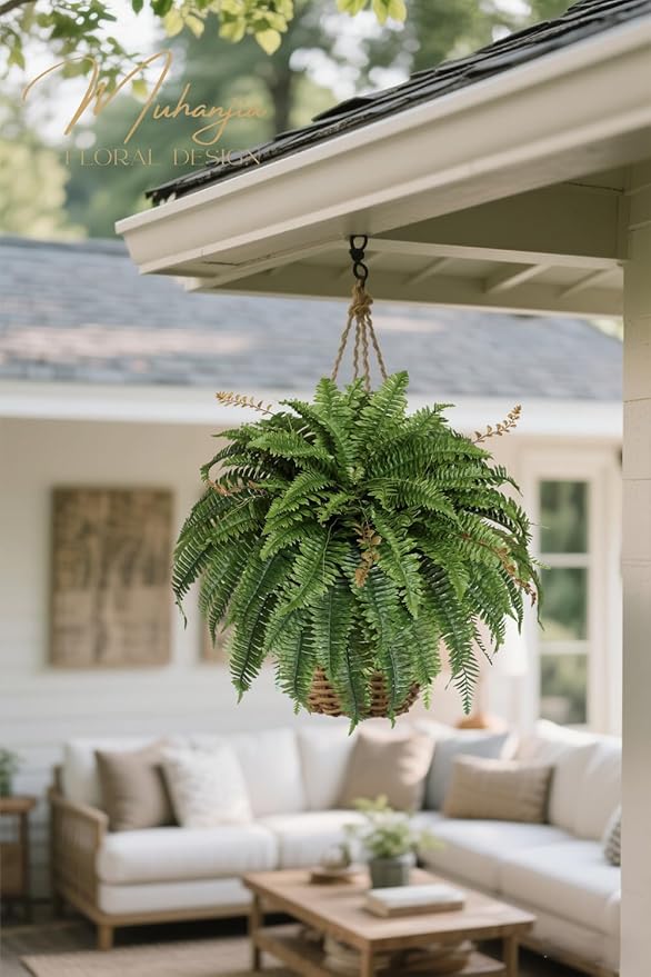 Artificial Boston Fern Silky Bush, 48IN Faux Fern Large Hanging Lifelike Plant for Indoors Outdoors Home Decor, Suitable for Porch Entrance Garden Home, 85Branches (1 Pcs)