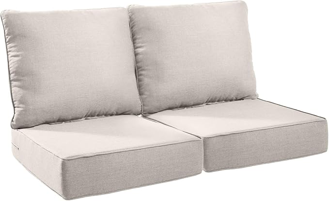 Patio Cushions for Outdoor Furniture - 24×24 Inches High Back and Deep Seating Outdoor Cushion for Patio Chairs Sofa Couch Loveseat Water Resistant(Beige/2 Set/No Button)