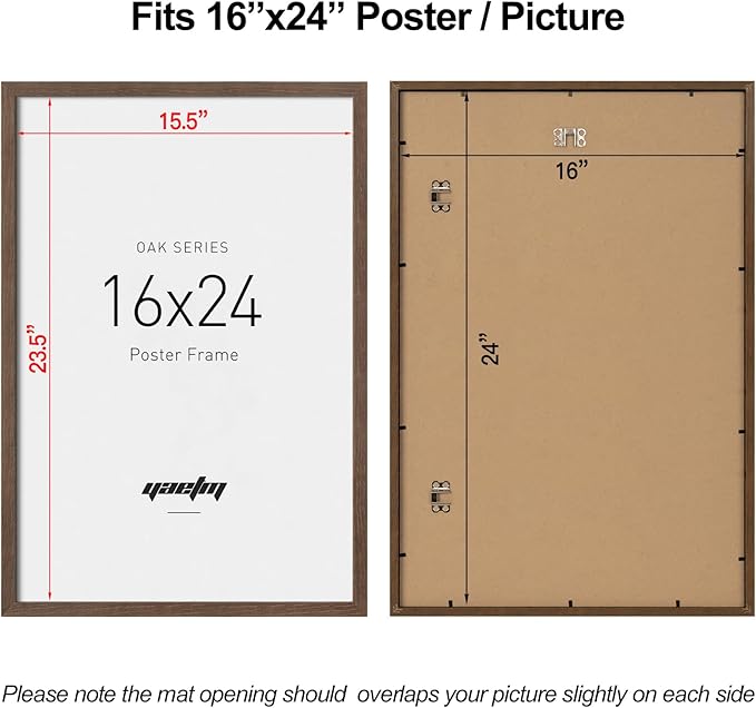 Yaetm 16x24 Frame - Brown Walnut, Solid Wood 16x24 Poster Frame for Picture & Art Print, Lightweight, Horizontal and Vertical Wall Hanging for Photo Gallery (2 Pack, Walnut)