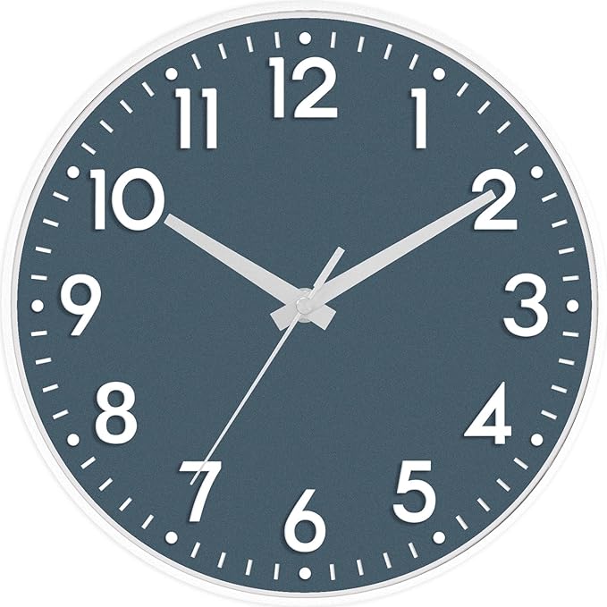 Mosewa Wall Clock 10 Inch, Battery Operated Silent Non-Ticking Modern Analog Clock Decorative for Kitchen, Bedroom, Office, Living Room (Azure Blue)