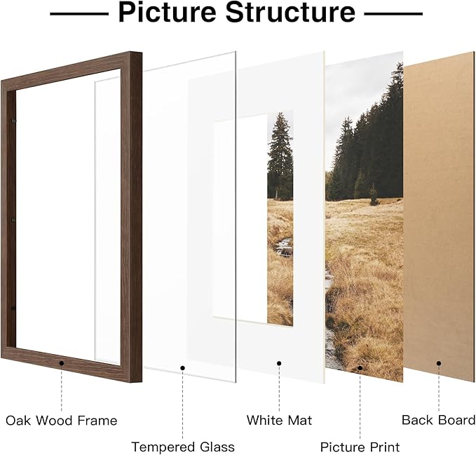 Yaetm 5x7 Picture Frame with Mat for 4x6 – Brown Walnut, Rustic Solid Wood Frame 5 x 7 with Tempered Glass for Art Print & Picture, Display on Tabletop & Wall (3 Pack, Walnut)