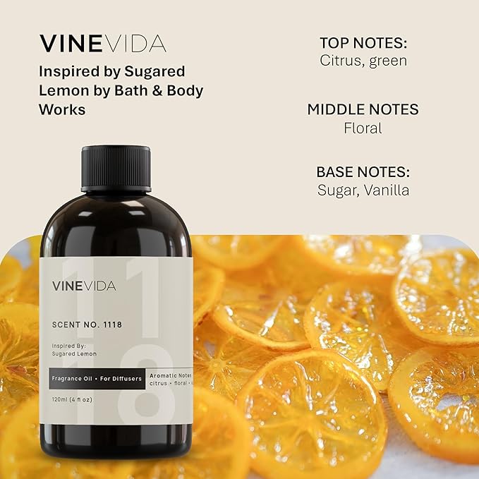VINEVIDA [4 Fl Oz] Scent NO. 1118 Fragrance Oil for Cold Air Diffusers, Aromatic Notes of Citrus, Green, Floral, Sugar & Vanilla Essential Oils for Diffuser Oil Refill & Air Freshener Room Spray