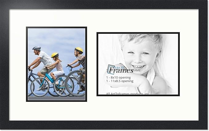 ArtToFrames Collage Photo Frame Double Mat with 1 - 8.5x11, 8x10 Openings and Satin Black Frame