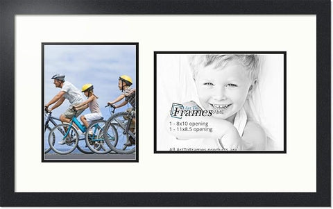 ArtToFrames Collage Photo Frame Double Mat with 1 - 8.5x11, 8x10 Openings and Satin Black Frame