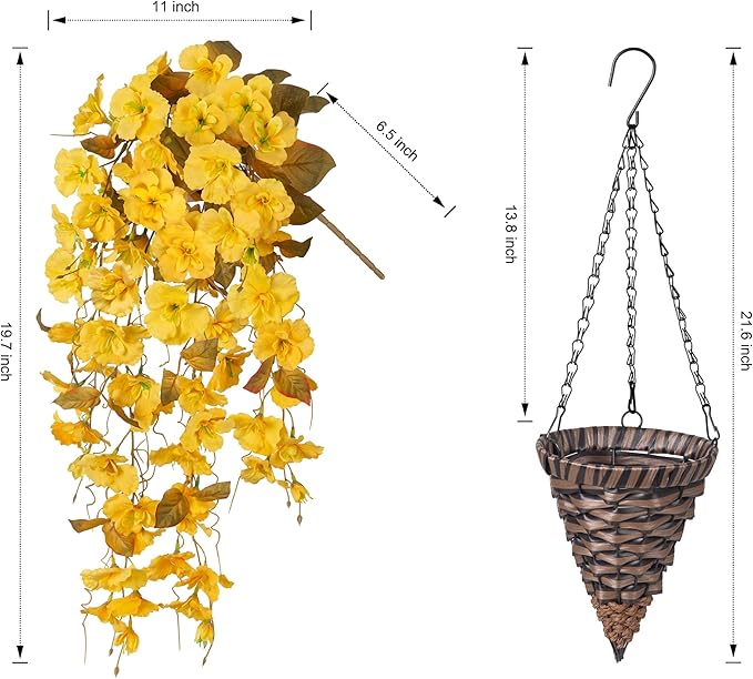 Ivydale Artificial Fall Hanging Flowers with Basket for Outdoors Decoration, Fake Hibiscus Vines Faux Plants Realistic Silk Flowers for Planters Outside Home Patio Porch Balcony, Fall Yellow