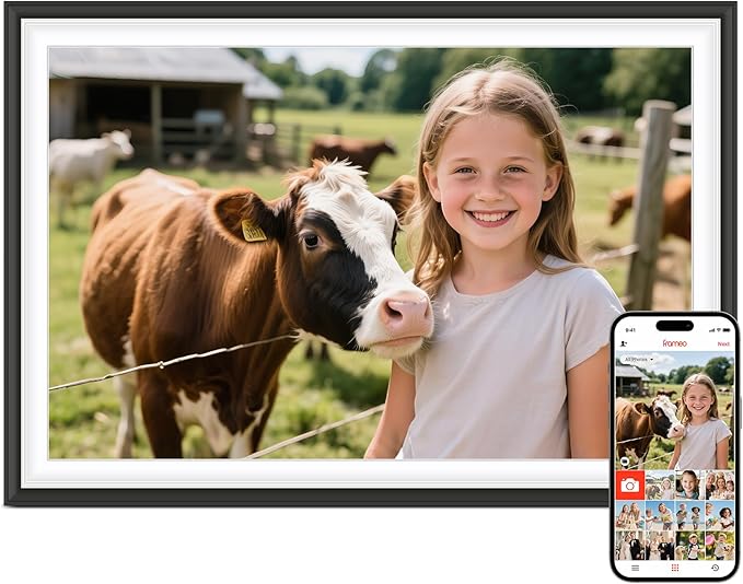 Frameo 10.1" Digital Picture Frame, Smart WiFi Digital Photo Frame with 1280x800 HD IPS Touch Screen 32GB Memory Auto-Rotate Wall Mounted, Share Photos/Videos from Phone Anywhere(Black&White)