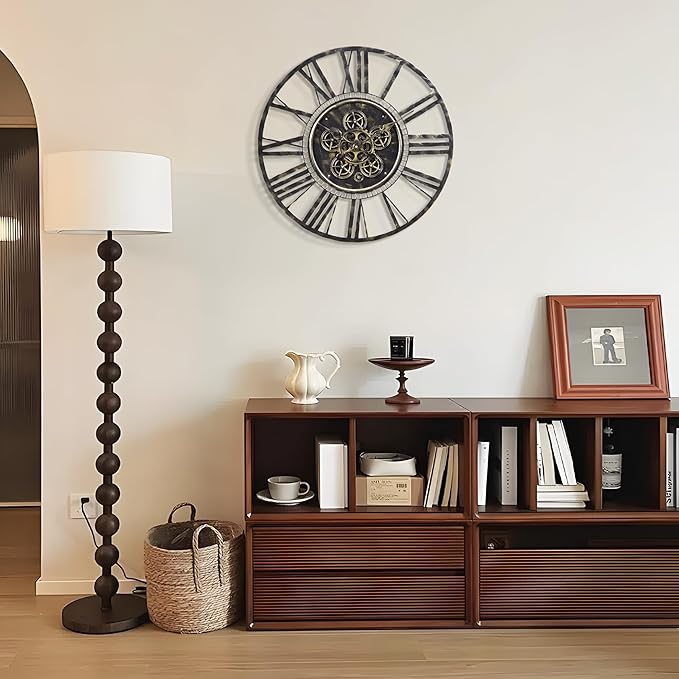 Moving Gear Large Wall Clock 20inch/50cm Bronze, Decorative Wall Clocks for Living Room, Unique Farmhouse Steampunk Metal Wall Clock Decor, Office Wall Clocks