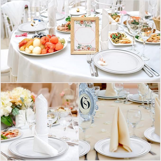 200 Pieces Disposable Plates Plastic Party Plates with Rim Hard Plastic Appetizer Salad Dessert 7.5 Inch Elegant Heavy Duty Tableware for Dinner Wedding Party Supplies(Silver Rim)