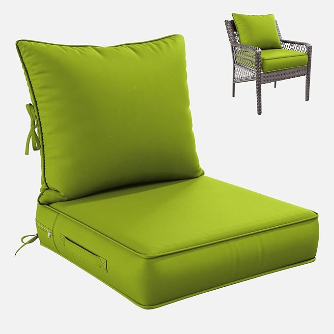 Premium Outdoor Seat Cushion Chair Cushions for Patio Furniture 24 L X 24 W X 5 H Waterproof & Fade Resistant Deep Seat and Backrest Cushion Set with Removable Covers for Chair, Sofa