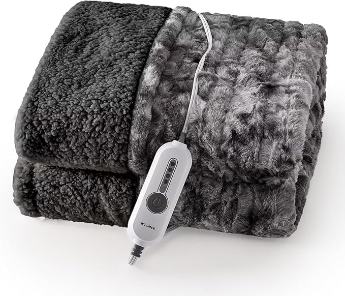 WOOMER Electric Heated Throw Blanket 50"x 60", Reversible Super Cozy Faux Fur&Sherpa, Fast Heating,4 Heating Levels & 4H Auto Off, Machine Washable, Overheat Protection, Gift