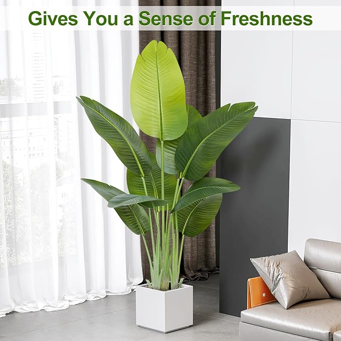 Lifelike Bird of Paradise Artificial Plant 4ft Faux Banana Leaf Tree with 9 Trunks for Home Decor - Perfect Indoor Silk Floor Plant for Living Room, Office, and Bedroom Ambiance Enhancement