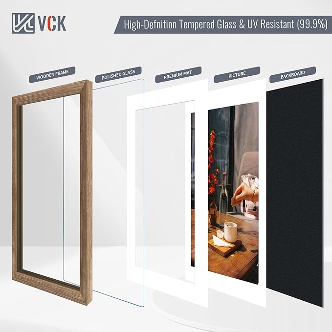 VCK 16x20 Picture Frame 5 Pack - Walnut, High-End Wood Poster Frames with Tempered Glass, Display 11x14 Photo with Mat or 16x20 without Mat, Art Gallery-Quality, Wall Hanging, Walnut