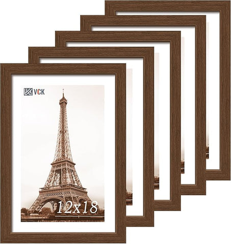 VCK 12x18 Picture Frame 5 Pack, Brown Wood Poster Frame, Exclusive Wood Grain, Wall Hanging