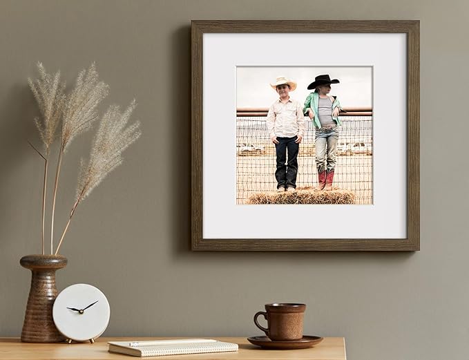 Yaetm Square 12x12 Picture Frame – Brown Walnut, Solid Wood Frame 12x12 with Tempered Real Glass, Display 8x8 Photo with Mat or 12 x 12 Art Print without Mat, Wall Mount (3 Pack, Walnut)