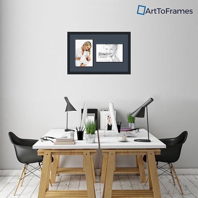 ArtToFrames Collage Photo Frame Double Mat with 2 - 8x12 Openings and Satin Black Frame