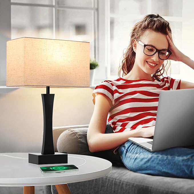 Bedside Lamps for Night Stands - 3 Way Dimmable Table Lamp for Bedroom with USB C+A Ports,Modern Bedside Lamps Set of 2, Touch Lamps for Nightstands(Cream)